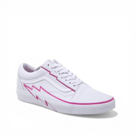 Vans Other - NEW Vans Mens Sneakers Shoes Leather White Pink Lightning Bolt Old Skool 11.5